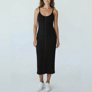 Vici Womens Black Ribbed Button Front Midi Tank Dress Large NWOT